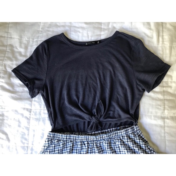 Navy blue and gingham dress with tie front - Picture 4 of 6